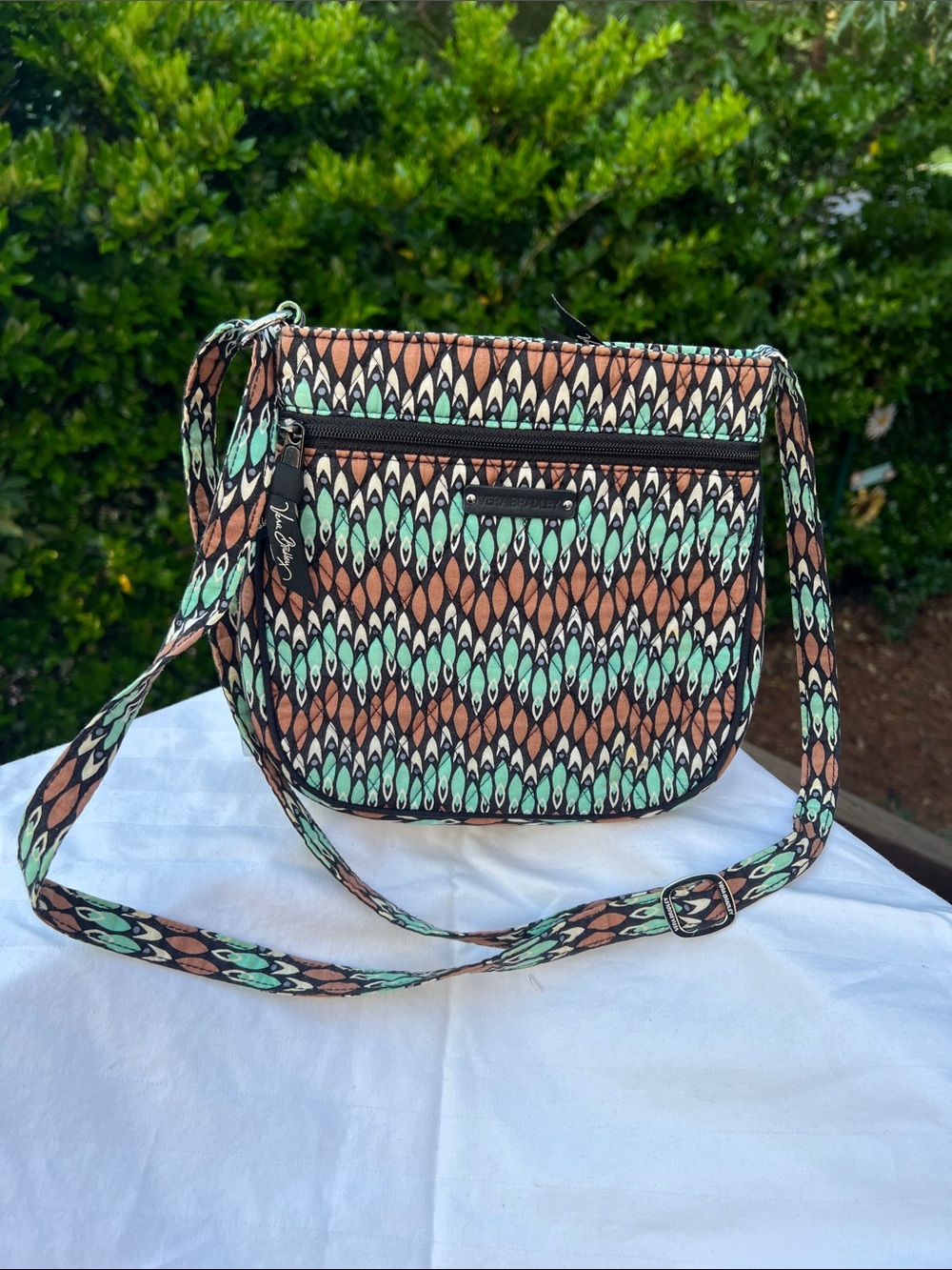 Vera Bradley Brown and Mint Quilted Crossbody Bag